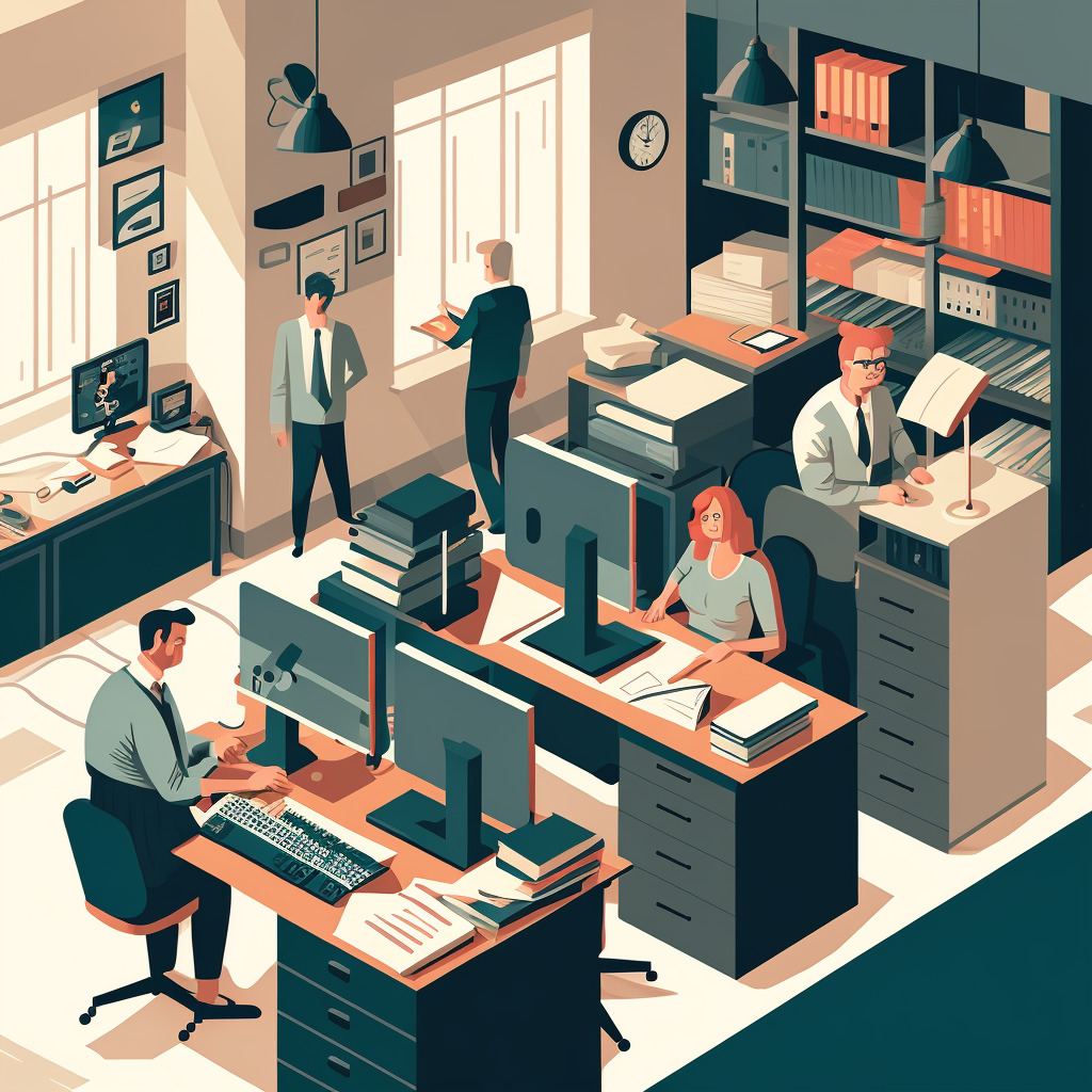 **employees working in office** - Upscaled by (fast)