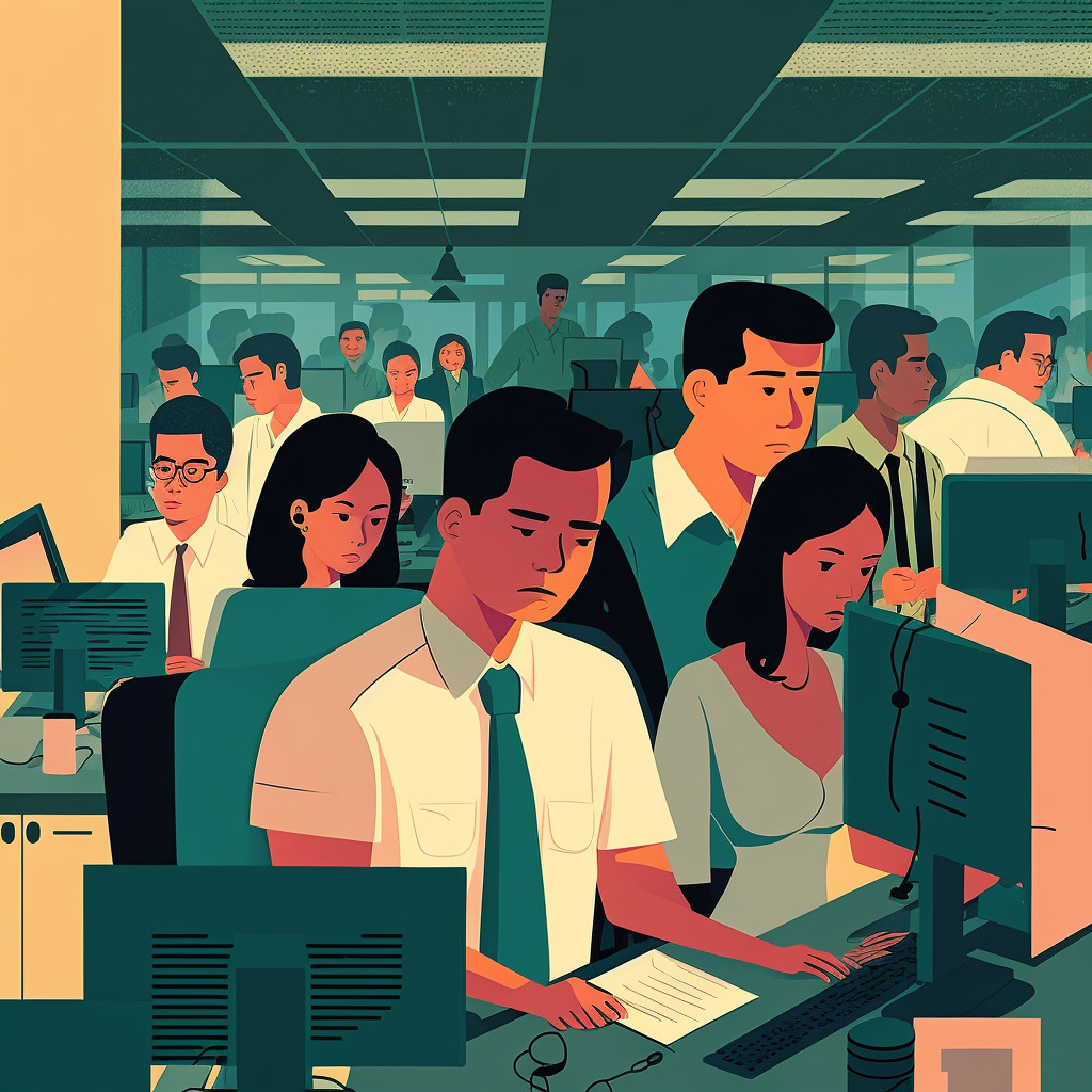 **filipino employees in daily office operations in team work** - Upscaled by (fast)