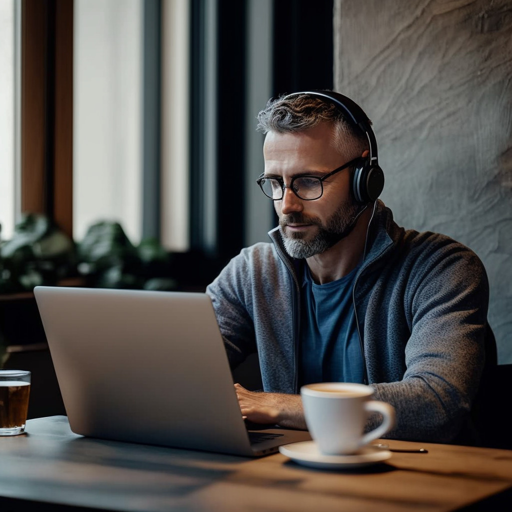 **remote workers wearing headset** - Upscaled by (fast)