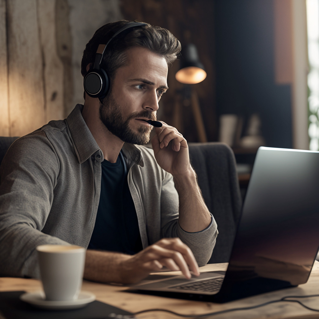 **remote workers wearing headset** - Upscaled by (fast)